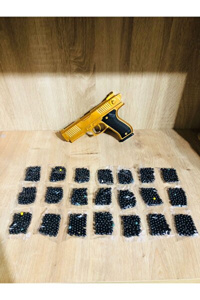 Marsel oyuncak Gold-Siyah ve Gümüş Renk Boncuklu Oyuncak Tabanca 1 Adet + 21 Paket Boncuk