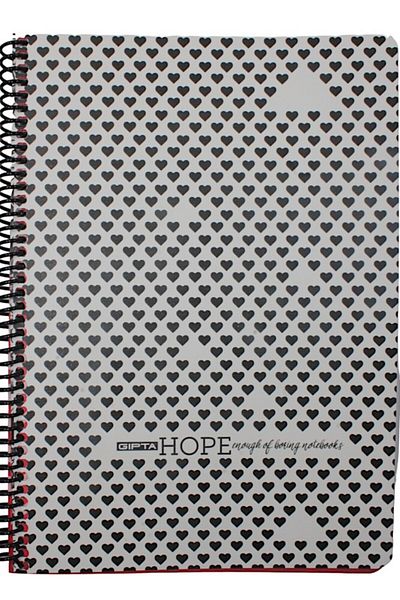 Gıpta Hope 19x26 Black Heart Patterned Spiraled Leaf Cardboard Cover - 80 Model 1195