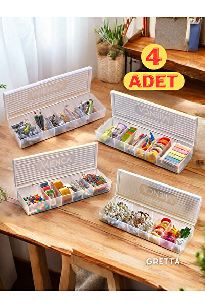 Gretta 4 Adet Şeffaf Ring 6 Bölmeli Takı Toka Kutusu Kapaklı Çekmece İçi Düzenleyici Yüzük Hobi Kutusu