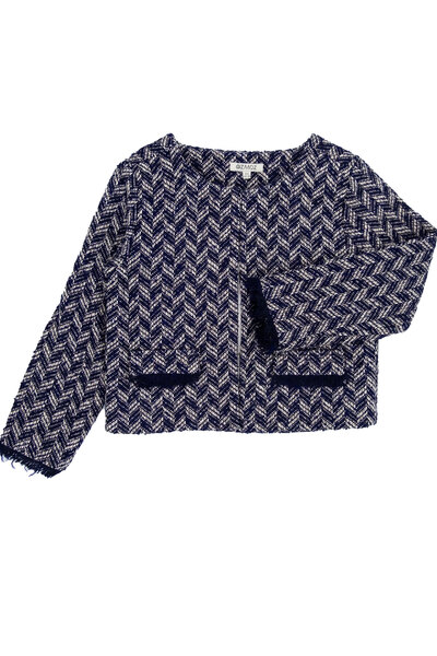 Ozmoz Lacivert Tweed Kumaş Kışlık Kız Çocuk Bolero Ceket