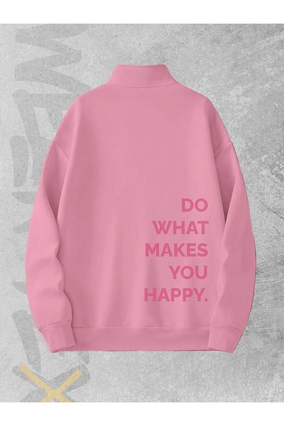 WEARTEX Do What Makes Happy Printed - Half Zippered 3 Thread Sweatshirt