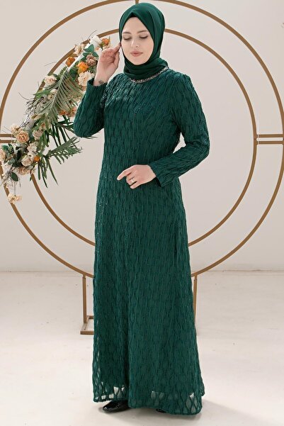 SUBU TASARIM Βραδινό φόρεμα Emerald Glitter - Λεπτομέρεια κεντήματος με πέτρα, TBS2232