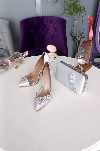 LA CALZATURE 11cm Satin Argintiu - Pantofi De Damă Stiletto Cu Toc Steaua Transparentă