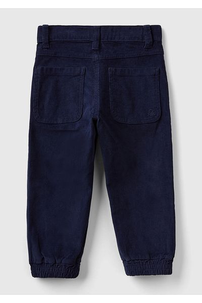 United Colors of Benetton Boy's Navy Blue Velvet Trousers with Back Pocket Logo Detail and Elastic Cuffs