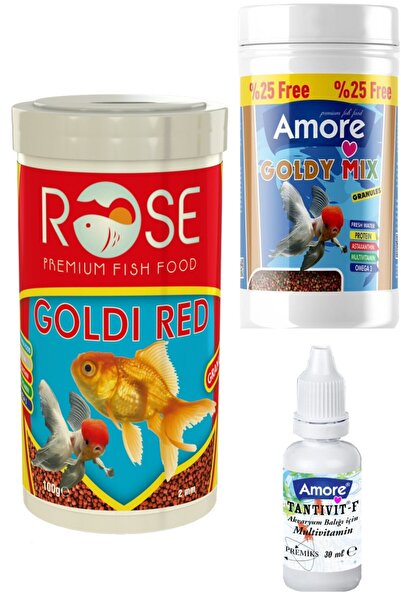 AMORE GoldFish Mix Granules 125ml, Rose 250ml Goldi Red Granül Japon Balığı Y...