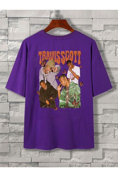 DEEPSENCE Unisex Oversize Purple T-shirt - TRAVIS SCOATT Back Printed