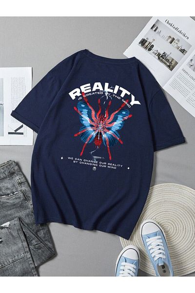 DEEPSENCE Μπλουζάκι REALITY Unisex Oversize Navy Blue - Εκτύπωση πίσω