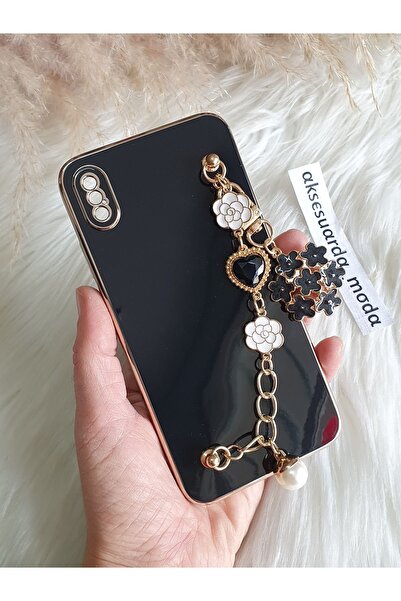 Aksesuarda Moda İphone XR Uyumlu Çiçekli Taşlı Incili El Geçmeli Lazer Kılıf