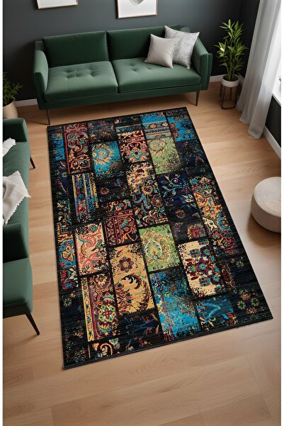 Noble Halı Dijital Baskı Patchwork Eskitme Model Dekoratif Makinada Yıkanabil...