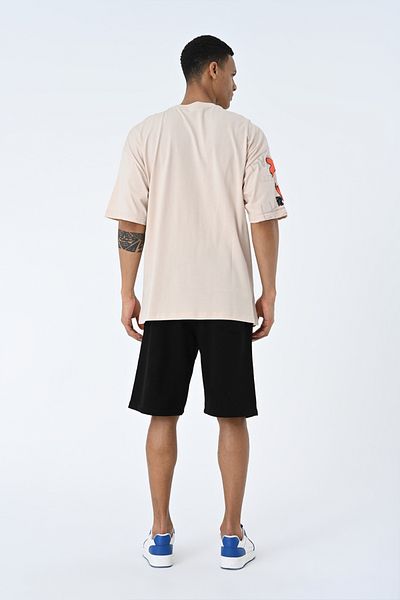 AMAZING CRASH Μπεζ μπλουζάκι Unisex με στάμπα με λαιμόκοψη Oversize