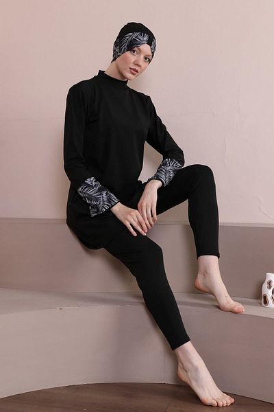 Fitsauna Palm Tree Patterned Fit Sauna Fan Long Sleeve Full Covered Hijab