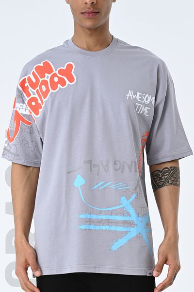 AMAZING CRASH Μπλουζάκι Unisex με στάμπα με γκρι λαιμόκοψη