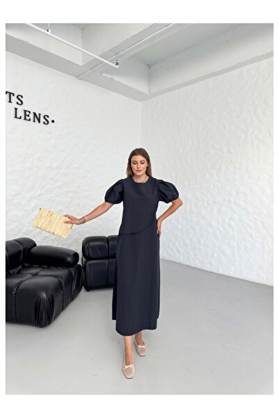 Elif Özbey Butik Rochie neagră cu mânecă cu balon