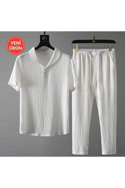 Rex Darius Bürümcük Alaçatı Model Krilkıl Fabric Summer Lycra Unisex Women's Men's Short Sleeve T-Shirt Tracksuit Suit