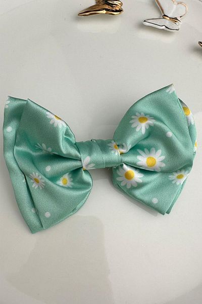Modex Green Daisy Patterned Bow Hair Clip
