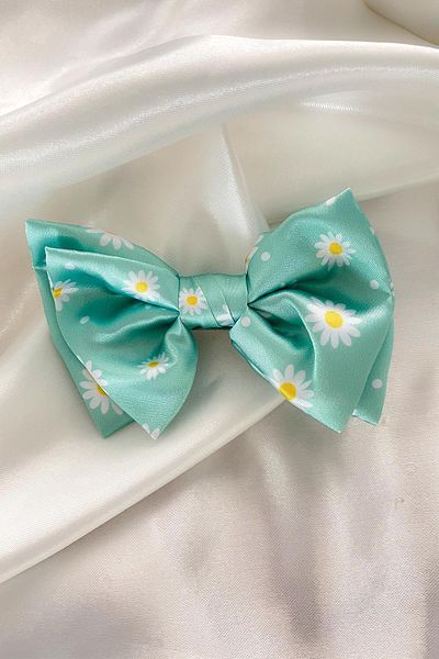 Modex Green Daisy Patterned Bow Hair Clip
