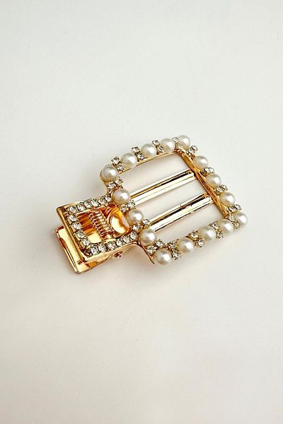 Modex Square Shaped Pearl Stone Detailed Hair Clip