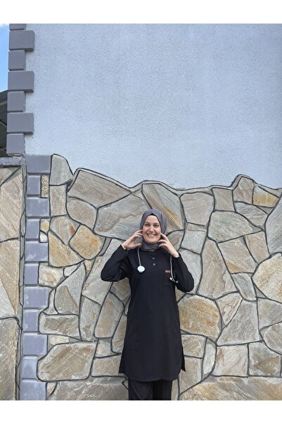 haceryılmaz SİYAH soft likralı Tesettür doktor ve hemşire üniforması scrubs