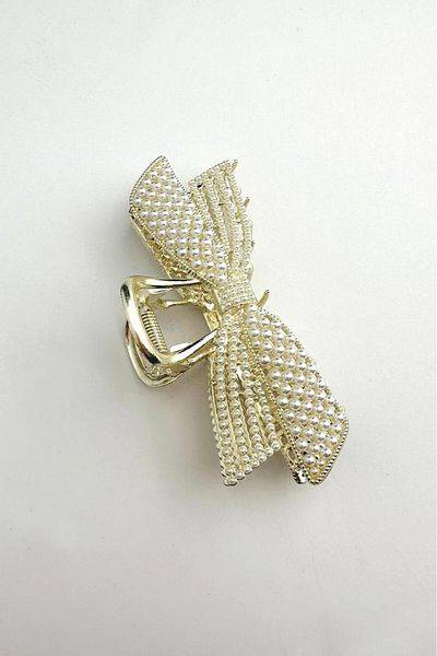 Modex Gold Color Double Sided Pearl Bow Latch Buckle 11cm