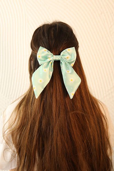 Modex Green Daisy Patterned Bow Automatic Hair Clip