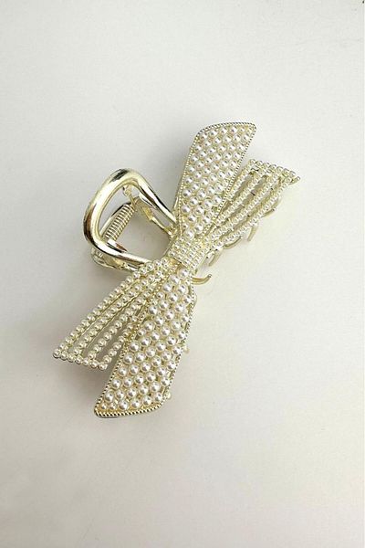 Modex Gold Color Double Sided Pearl Bow Latch Buckle 11cm