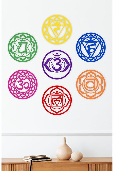 UNT Yoga 7 Çakra (seven Chakras ) Renkli Tablo Seti, Duvar Dekoru (20 CM)