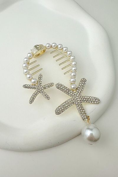 Modex Rhinestoned Starfish Pearl Knob Buckle