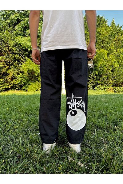 Leox Wear Stussy White Printed Black Baggy Unisex Trousers