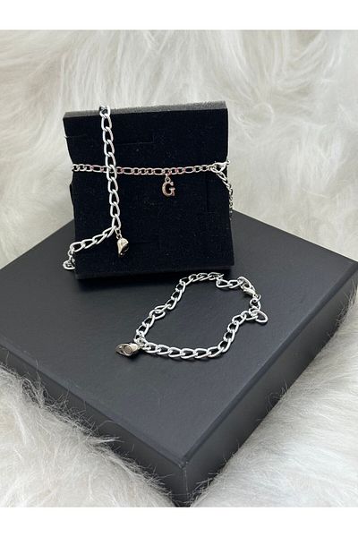 Hediyedukkani Double Letter Steel Bracelet - Lover and Magnet Heart Pattern, Friend Quantity