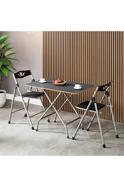 eportatif 50x80 Füme Katlanır Masa Ve 2 Adet Sandalye Seti 1133