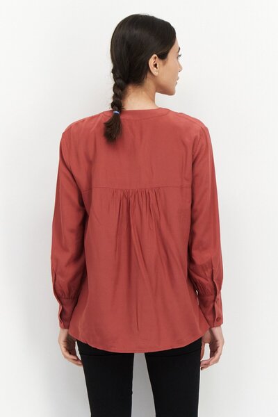 Esprit Women Split Neck Long Sleeves Solid Blouse, Brown