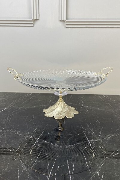 MAY HOME صحن زجاجي بمقبض وأرجل سانتا الذهبية اللامعة وخدمة حامل العرض