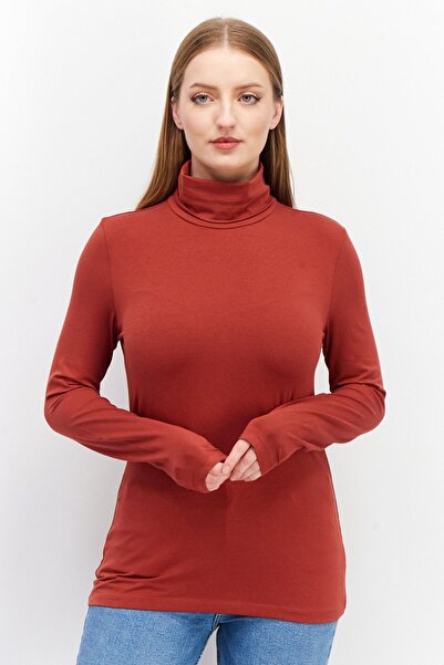Esprit Women Turtle Neck Long Sleeves Plain Top, Rust