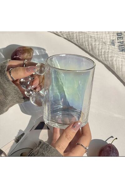 KÜÇÜK EW Isıya Dayanıklı Borosilikat Boncuk Kulplu İskandinav Tarz Cam Bardak...