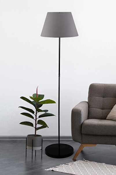 Modamonline Tek Ayaklı Abajur Metal Siyah Lambader Antrasit 7309