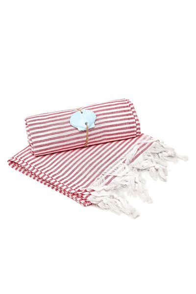Missi White-Red Striped Cotton Peshtemal (100x180 cm)