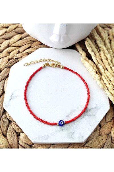 HALHALMILL Kırmızı Nazar Boncuklu Halhal