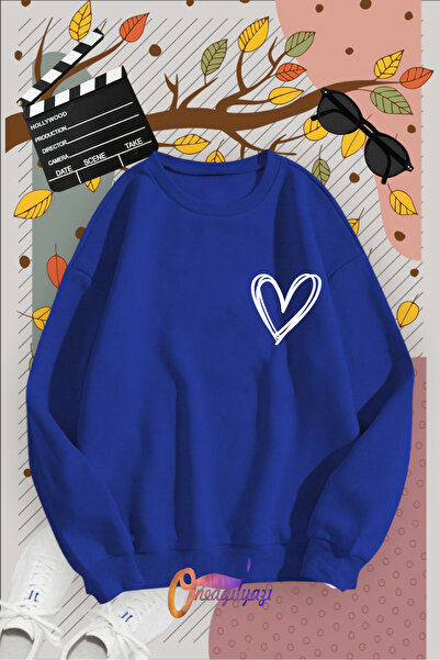 oneagılyazı KALP BASKILI BİSİKLET YAKA SWEATSHİRT