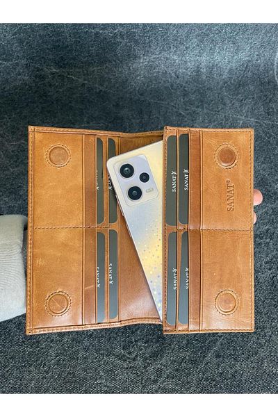 SANAT LEATHER Sl-2161 Genuine Leather Unisex Portfolio Wallet with Phone Compartment