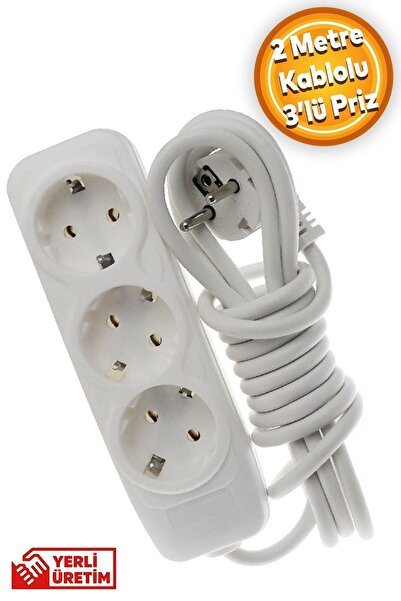 Group Socket 3-Piece - (2 METERS) Keyless Grounded Eyyar Intermediate Cable Extension Cable Triple Socket