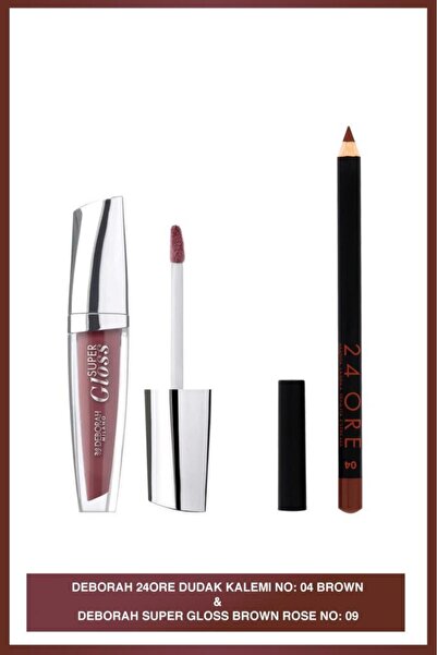 Deborah 09 Super Gloss + Deborah 24 Ore Dudak Kalemi No : 4 Brown