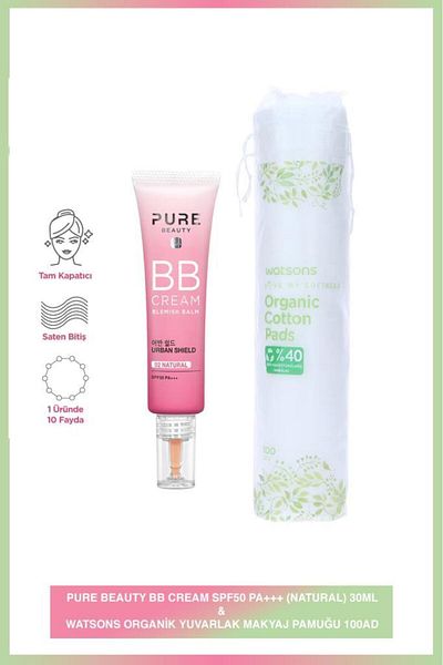 PURE BEAUTY Bb Cream Spf50 Natural 30 ml + Watsons Organic Makeup Cotton