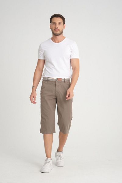 Wise Gray Lycra Below the Knee Long Capri Shorts with Bermuda Belt - Gift