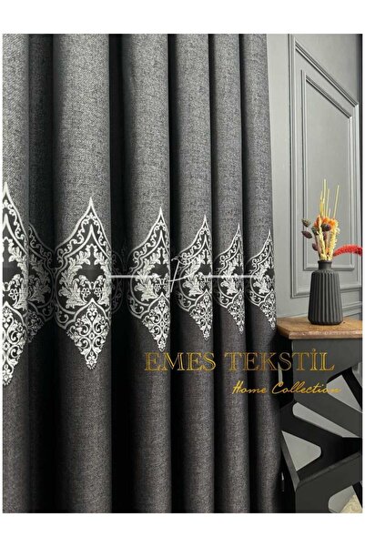 Emes Siyah - Gri, Pano Fon Perde, Lüks Desenli Perde,A KALİTE,Blackout 1*3 Sı...
