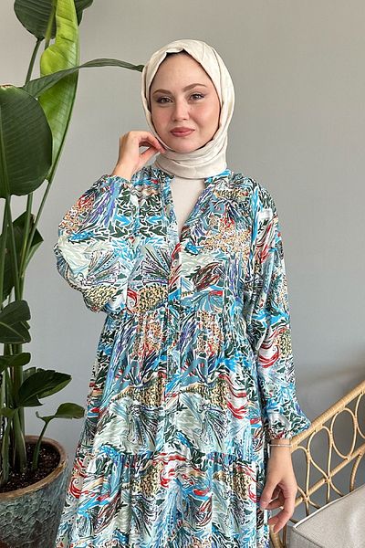 InStyle Casual Indigo Viscose Φόρεμα - Μικτό Χρώμα