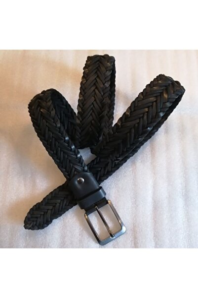 Butik Tülin Unisex hakiki dana derisi siyah ip kombin el örgü metalik tokalı ...