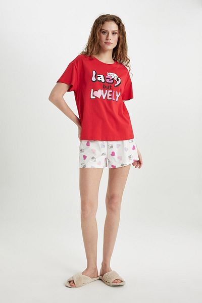 DeFacto Fall In Love Regular Fit κοντομάνικο σορτς πιτζάμα με στάμπα C0770ax24sm