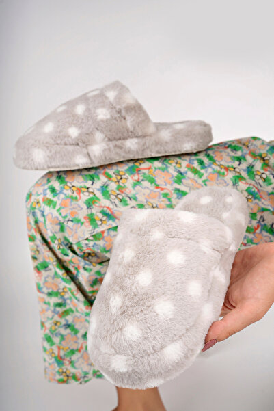 StWenn Λούτρινες γυναικείες παντόφλες σπιτιού - Αδιάβροχη χοντρή σόλα με λεπτομέρεια προίκας και δέματος