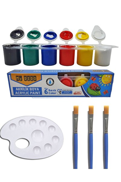 Arthobi Akrilik Boya 6x 22ml, Palet, 3 Adet Fırça Resim Seti