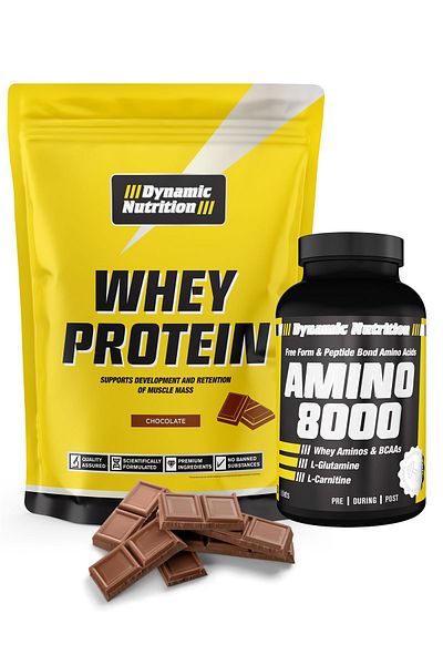 Dynamic Nutrition 420 G Chocolate Color Whey Protein Powder + Amino 8000 150 Tablets